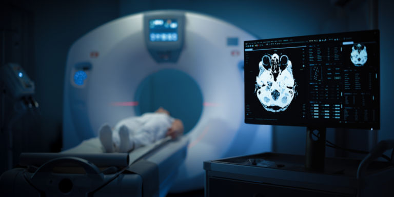 Person undergoing a test in a medical facility